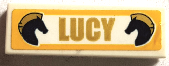 Lego Tile 1 x 3 with 'LUCY' and 2 Dark Blue Horses Pattern (Sticker) - Set 41367