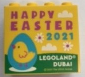 Lego Brick 2 x 4 x 3 with LEGOLAND Dubai 2021 Happy Easter Pattern / Yellow