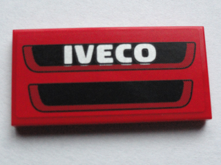 Lego Tile 2 x 4 with White 'IVECO' and Black Grille Pattern (Sticker) - Set 75913 / Red
