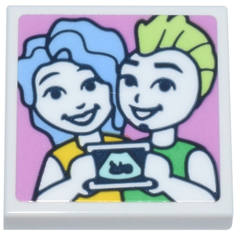 Lego Tile 2 x 2 with Photograph of Friends Anthony and Dione with Baby Sonogram Pattern (Sticker) - Set 42670 / White