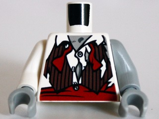 Lego Torso Torn Shirt and Vest with Red Waistband Pattern (Zombie Groom) / Light Bluish Gray Arm Left / White Arm Right / Light Bluish Gray Hands