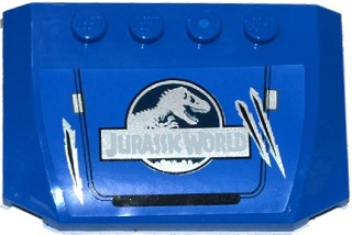 Lego Wedge 4 x 6 x 2/3 Triple Curved with Jurassic World Logo and Claw Scratch Marks Pattern (Sticker) - Set 75916 / Blue