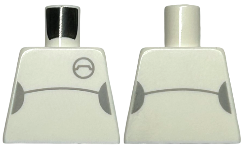 Lego Torso with Light Bluish Gray Half Circles, Curved Line and Access Port Pattern / White