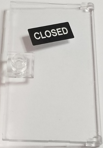 Lego Door 1 x 4 x 6 with Stud Handle with Slanted White 'CLOSED' on Black Background Sign Pattern (Sticker) - Set 70902