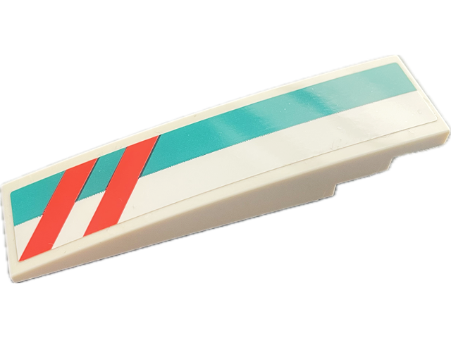 Lego Slope, Curved 8 x 2 with Dark Turquiose and Coral Stripes Pattern Model Right Side (Sticker) - Set 41716