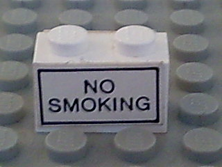 Lego Brick 1 x 2 with 'NO SMOKING' Pattern on Both Sides (Stickers) - Set 6375-2 / White