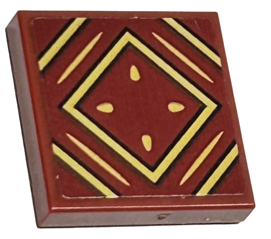 Lego Tile 2 x 2 with Gold Square and Lines with Black Outlines Pattern (Sticker) - Set 76416 / Dark Red