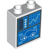 Lego Duplo Brick 1 x 2 x 2 with Computer Screen, Graph, Car Model print / White