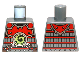 Lego Torso Ninjago Red Armor with Lime Swirl Medallion Pattern / Dark Bluish Gray