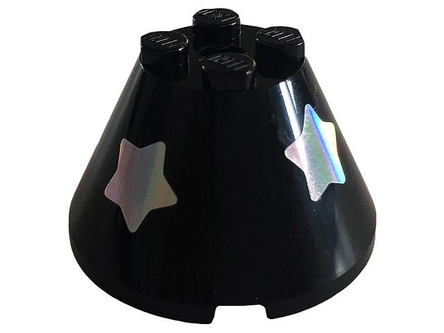 Lego Cone 4 x 4 x 2 with Axle Hole with 2 Silver Stars Pattern Model Left Side (Sticker) - Set 41687
