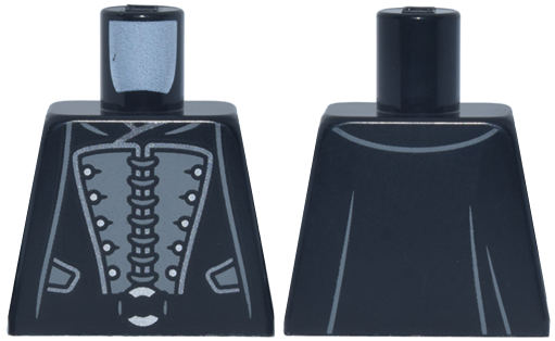 Lego Torso Robe Dark Bluish Gray Panels with Ties, Silver Buttons and Trim, Circle Belt Buckle Pattern / Black