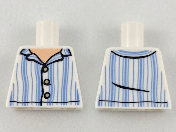 Lego Torso Pajamas Top with Light Nougat Neck, Tan Buttons, Bright Light Blue Vertical Stripes Pattern / White