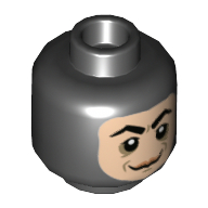 Lego Minifig Head Screenslaver, Balaclava, Light Nougat Face, Thick Arched Eyebrows, and Smirk Print [Hollow Stud] / Black