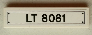 Lego Tile 1 x 4 with Black 'LT 8081' and 4 Rivets Pattern (Sticker) - Set 8081
