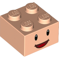 Lego Brick 2 x 2 with Face, Black Eyes and Open Mouth Smile Print / Light Nougat