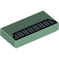 Lego Tile 1 x 2 with Black and Silver Grille Print / Sand Green