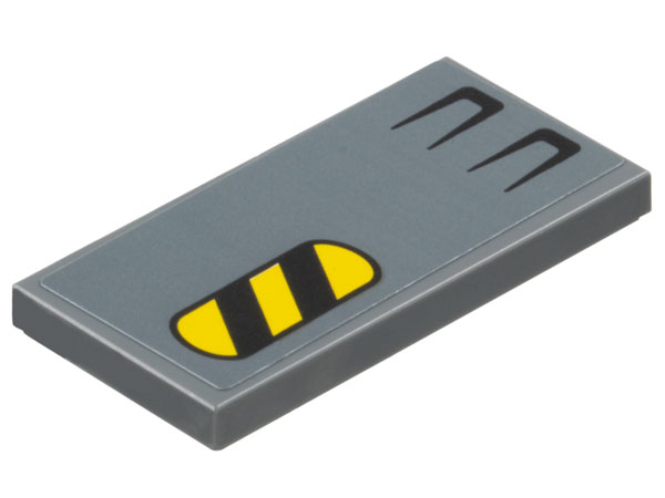 Lego Tile 2 x 4 with Black and Yellow Danger Stripes in Oval and Bent Lines Pattern (Sticker) - Set 77073