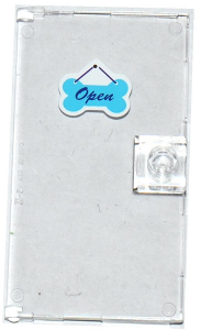 Lego Door 1 x 4 x 6 with Stud Handle with 'Open' on Medium Azure Bone Shaped Sign Pattern (Sticker) - Set 41124