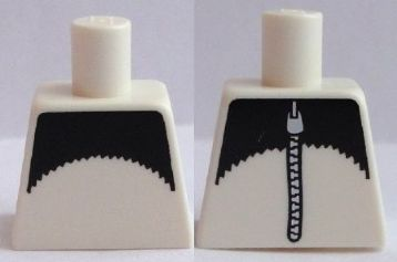 Lego Torso Black Upper Chest and Upper Back with Zipper Pattern / White
