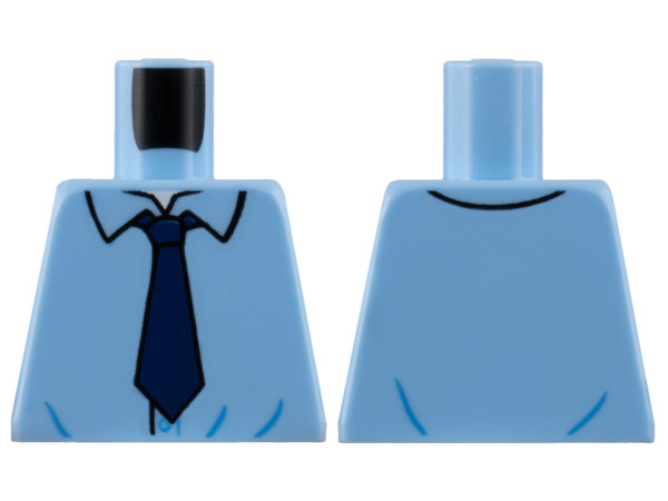 Lego Torso Shirt with Loose Collar, Dark Blue Tie Pattern / Bright Light Blue