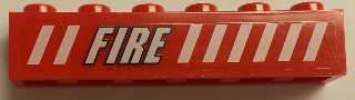 Lego Brick 1 x 6 with White Stripes and 'FIRE' Pattern Model Left Side (Sticker) - Set 7046 / Red