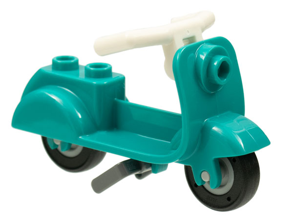 Lego Scooter with Dark Bluish Gray Stand, White Angular Handlebars, and Light Bluish Gray Wheels