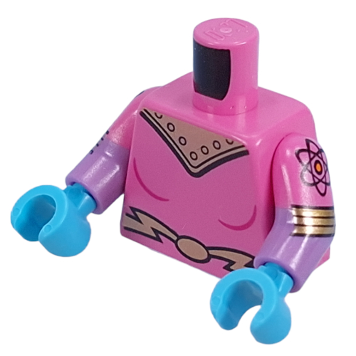 Lego Torso, Dual Molded Arms with Gold Armor, Lightning Belt print, Dark Pink Sleeves Pattern, Medium Lavender Arms, Dark Turquoise Hands / Dark Pink