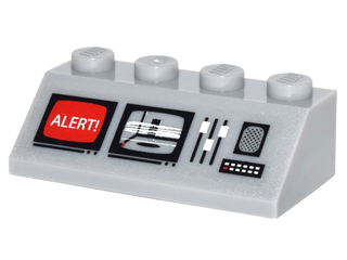 Lego Slope 45 2 x 4 with Red Screen with White 'ALERT', Screen with Room, Switches, Buttons and Speaker Pattern (Sticker) - Set 10937 / Light Bluish Gray