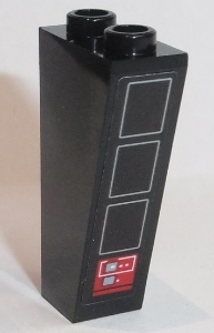 Lego Slope, Inverted 75 2 x 1 x 3 with Gray Rectangles and Red Rectangle with White Buttons Pattern (Sticker) - Set 75190 / Black