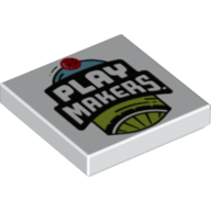 Lego Tile 2 x 2 with Grove and 'PLAY MAKERS' Print / White