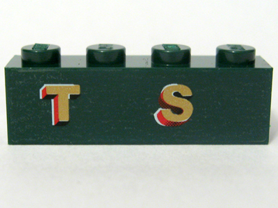 Lego Brick 1 x 4 with Gold 'T S' Pattern (Sticker) - Set 10194