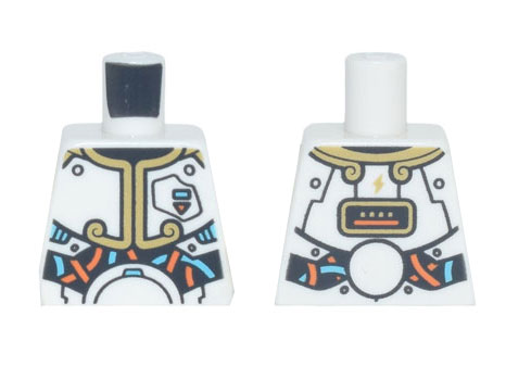 Lego Torso Spacesuit with Gold Trim, Medium Azure and Orange Wires Pattern / White