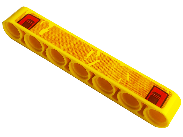 Lego Technic, Liftarm Thick 1 x 7 with Red Taillights and Yellow Flames Pattern (Sticker) - Set 42135
