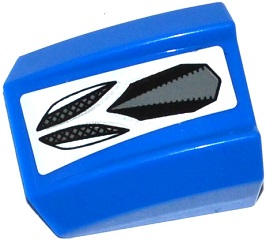 Lego Slope, Curved 2 x 2 Lip with Air Intakes Grille Guards and Black and DBG Octagon on White Background Pattern (Sticker) - Set 75920 / Blue
