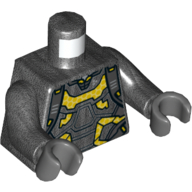Lego Torso, Armor with Yellow Plates Print, Pearl Titanium Arms, Dark Bluish Gray Hands / Pearl Titanium