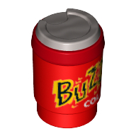 Lego Equipment Cup with Take Out Lid and Flat Silver Lid and 'BUZZ COLA' Print / Red