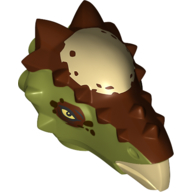 Lego Animal Body Part, Dinosaur, Stygimoloch Head with Reddish Brown Markings Print / Olive Green