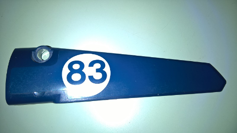 Lego Technic, Panel Fairing # 5 Long Smooth, Side A with '83' in White Circle Pattern (Sticker) - Set 41999