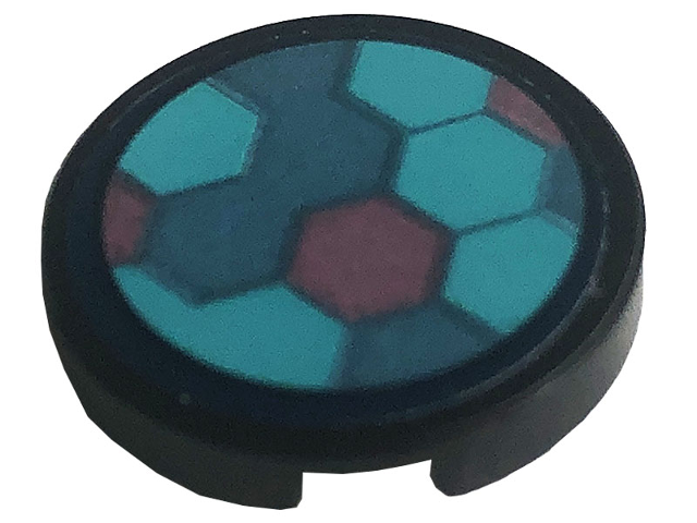 Lego Tile, Round 2 x 2 with Bottom Stud Holder with Hexagons Pattern (Sticker) - Set 41256 / Black