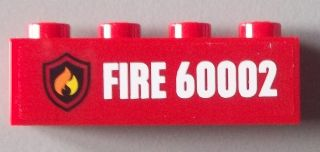 Lego Brick 1 x 4 with Fire Logo and 'FIRE 60002' Pattern (Sticker) - Set 60002