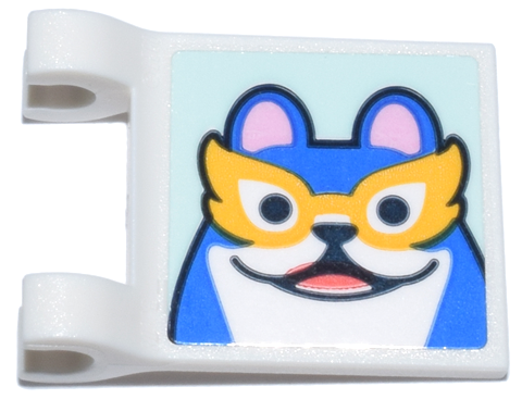 Lego Flag 2 x 2 Square with Flared Edge with Blue Dog Face with Bright Pink Ears and Bright Light Orange Eye Mask Pattern (Sticker) - Set 41806