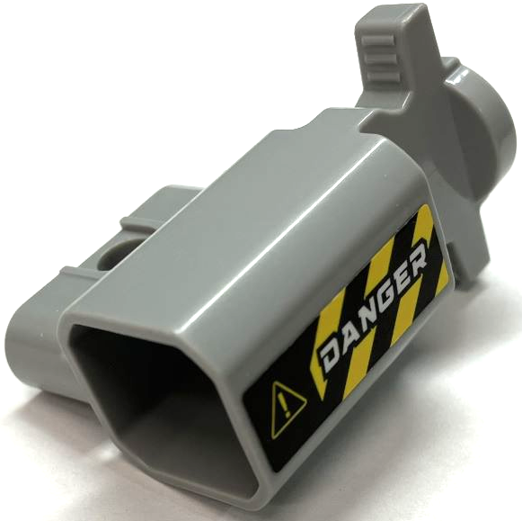 Lego Projectile Launcher Part, Net Shooter Canister with White 'DANGER', Black and Yellow Danger Stripes and Exclamation Mark in Triangle Pattern (Sticker) - Set 75940