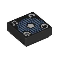 Lego Tile 1 x 1 with Medium Blue Squared Sphere, White Music Note, Gear, On/Off Button, Avatar Print