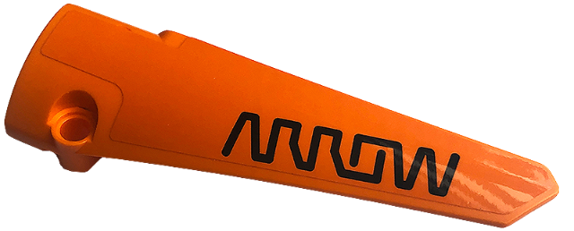 Lego Technic, Panel Fairing # 6 Long Smooth, Side B with Black Stylized 'ARROW' Pattern (Sticker) - Set 42141 / Orange