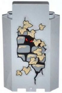 Lego Panel 3 x 3 x 6 Corner Wall without Bottom Indentations with Bricks, 11 Dark Tan Ivy Leaves and Red Eyes Looking Left Pattern (Sticker) - Set 9468 / Light Bluish Gray