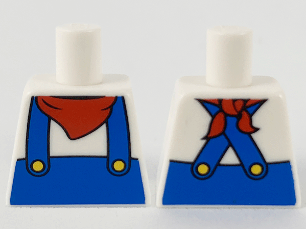 Lego Torso Shirt, Red Handkerchief, Blue Overalls and Yellow Buttons Pattern / White