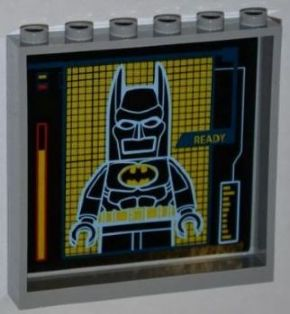 Lego Panel 1 x 6 x 5 with 'READY' and Batman on Screen Pattern on Inside (Sticker) - Set 6860 / Light Bluish Gray