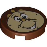Lego Tile Round 2 x 2 with Tan Cogsworth Clock Face print / Reddish Brown