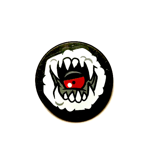 Lego Tile Round 2 x 2 with Open Mouth, White Lips, Fangs, Tongue Print / Black