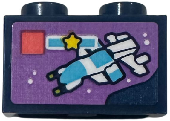 Lego Brick 1 x 2 with LEGO Space Police Set 5974 Galactic Enforcer Box Art Pattern (Sticker) - Set 42674